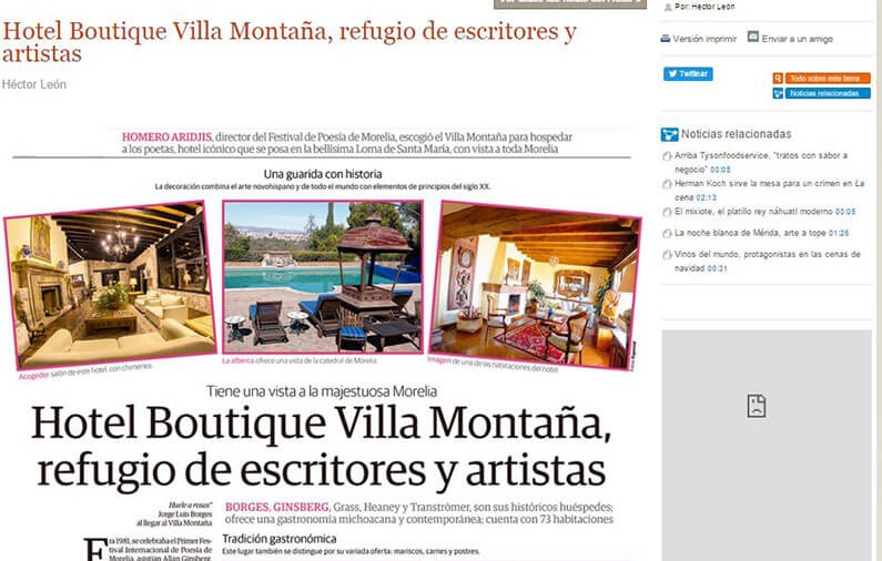 Hotel Boutique Villa Montaña, refugio de escritores y artístas
