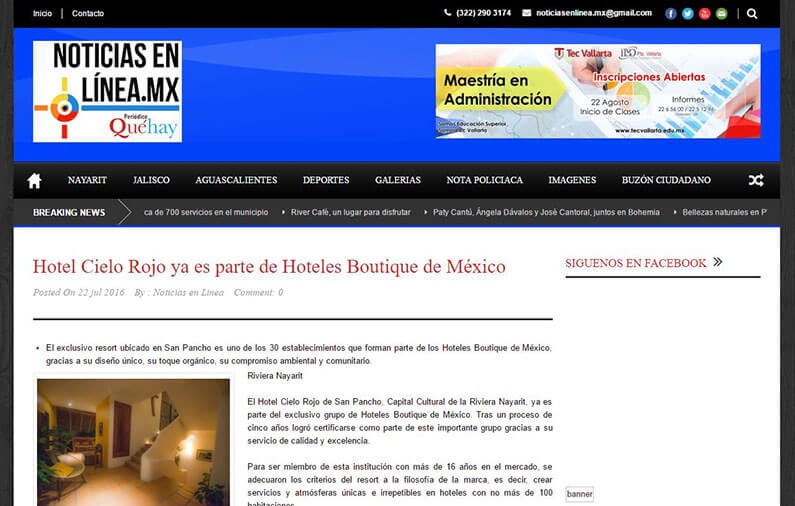 Hotel Cielo Rojo ya es parte de Hoteles Boutique de México