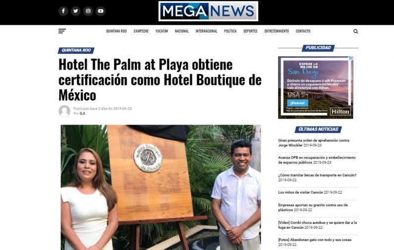 Hotel The Palm at Playa obtiene certificación como Hotel Boutique de México