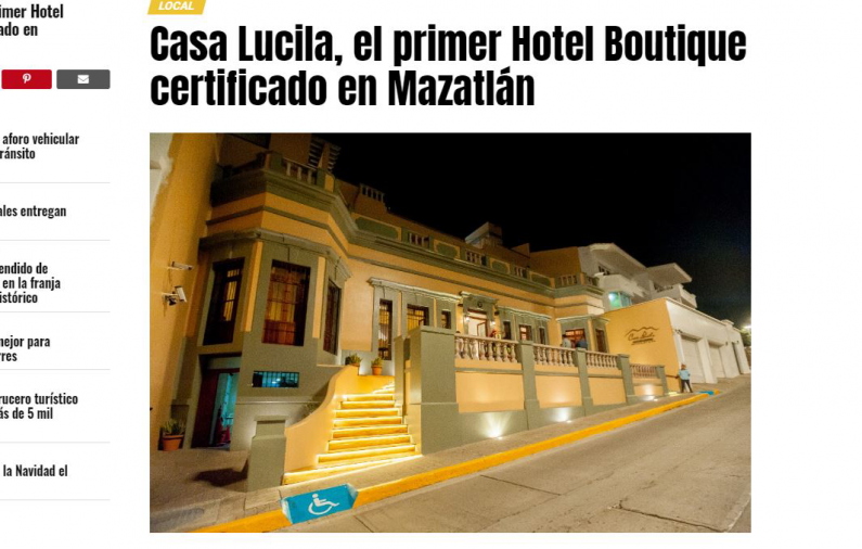 Casa Lucila, el primer Hotel Boutique certificado en Mazatlán