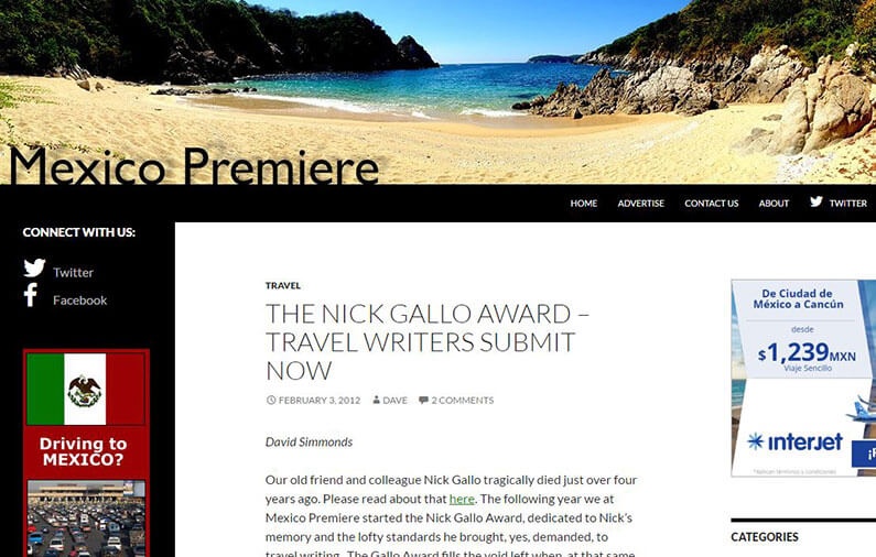 THE NICK GALLO AWARD – TRAVEL WRITERS SUBMIT NOW
